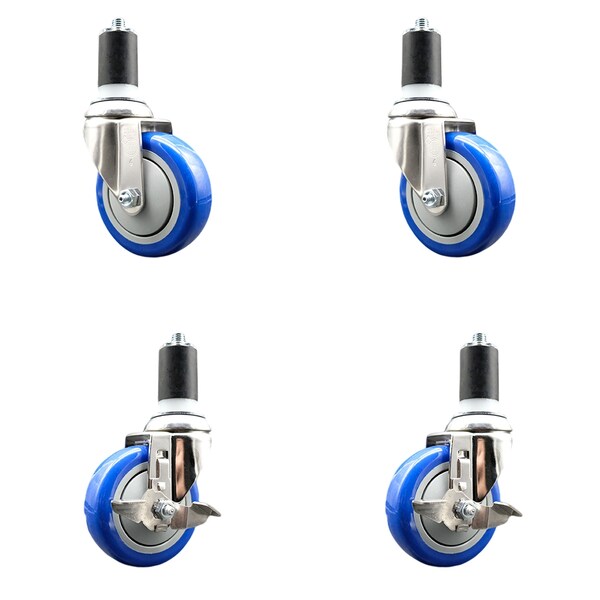 Service Caster 4 Inch 316SS Blue Poly Swivel 1-5/8 Inch Expanding Stem Caster Brake SCC, 2PK SS316EX20S414-PPUB-BLUE-2-TLB-2-158 - main